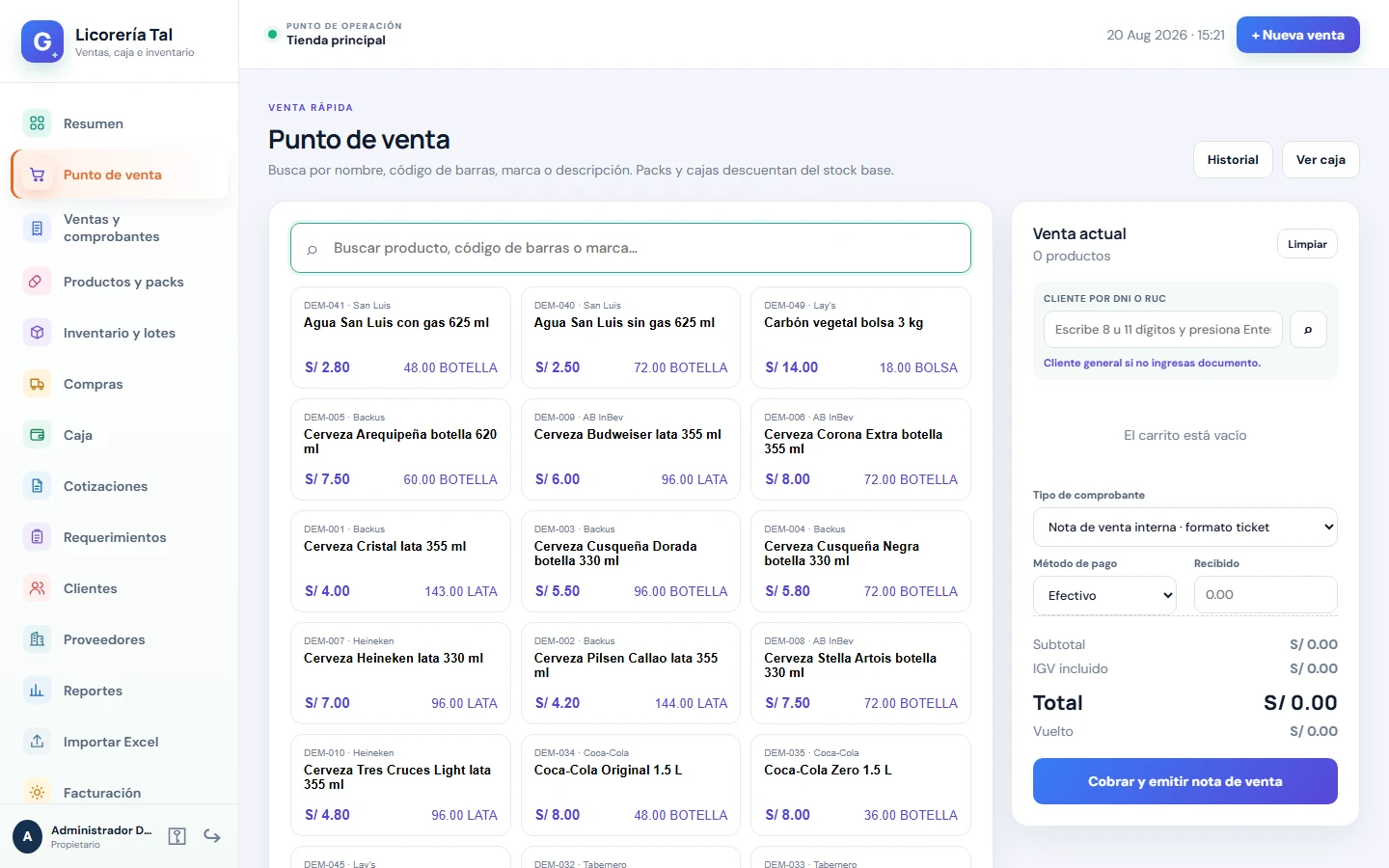 Punto de venta real de GestPOS